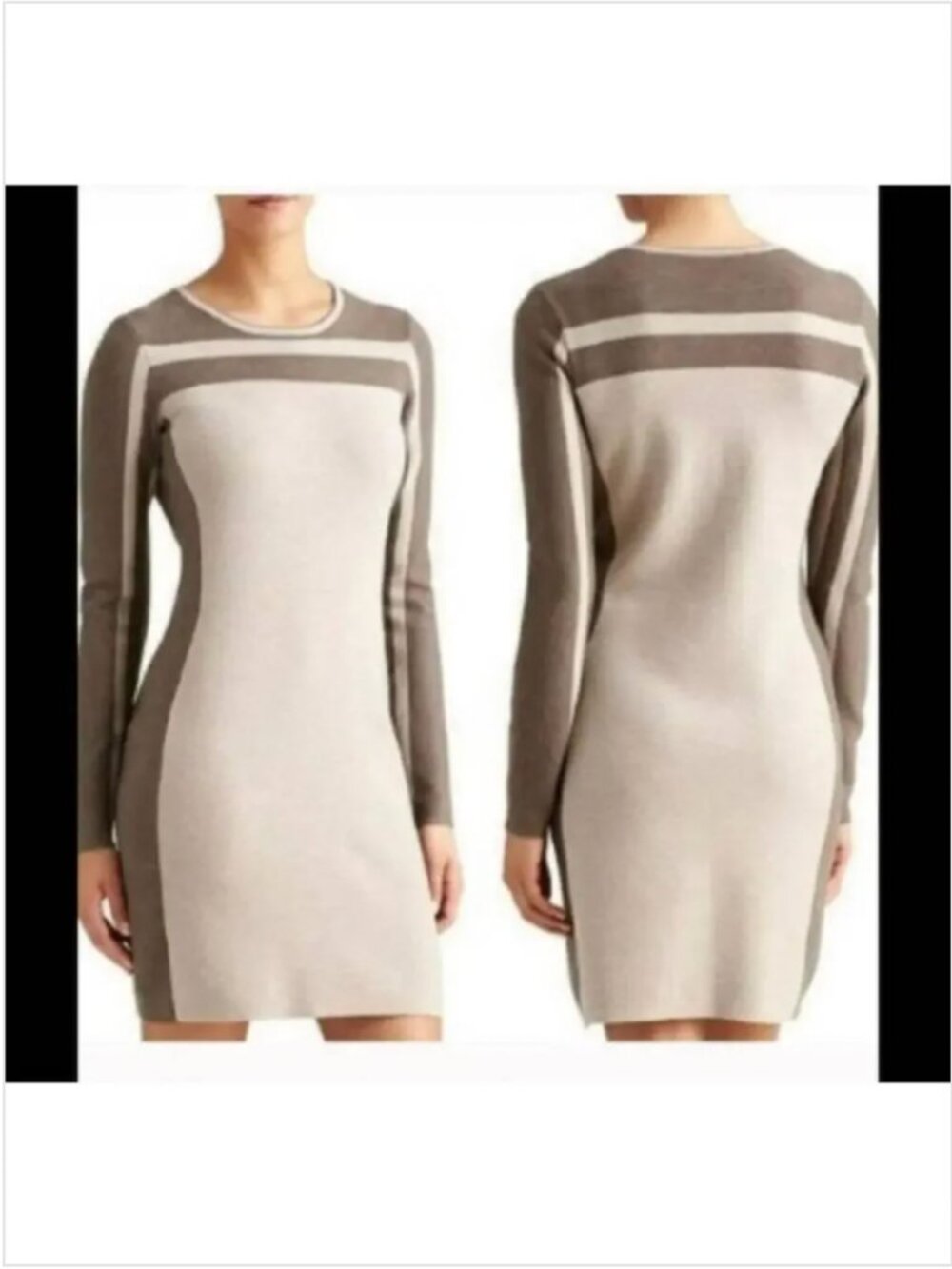 ATHLETA BOREAL COLORBLOCK Wool Sweater DRESS Tan Long Sleeve Size S 4 6 H